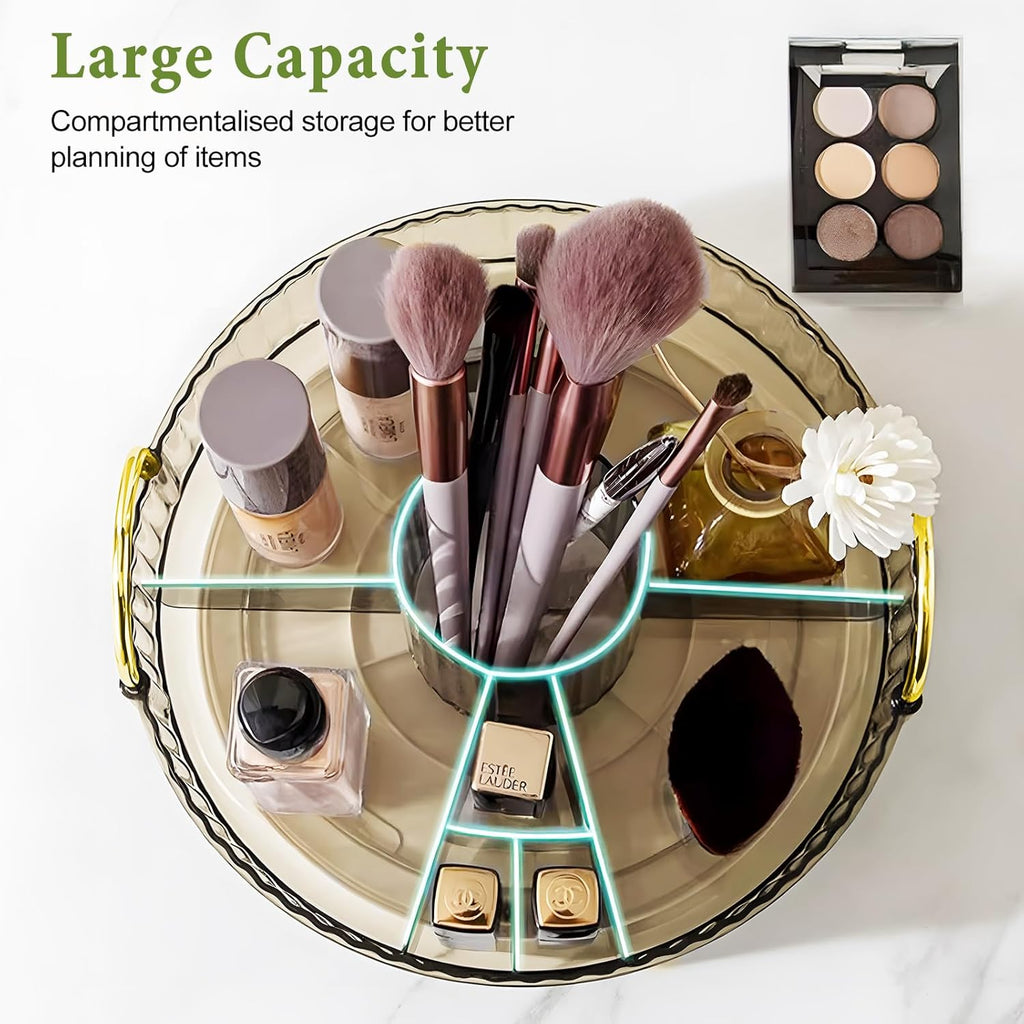 Organizzatore Di Trucco 360° Rotante, Porta Trucchi Multifunzione a 2 Livelli Con Grande Capacità per Cosmetici, Skincare, Pennelli E Accessori, Design Moderno, Verde Scuro