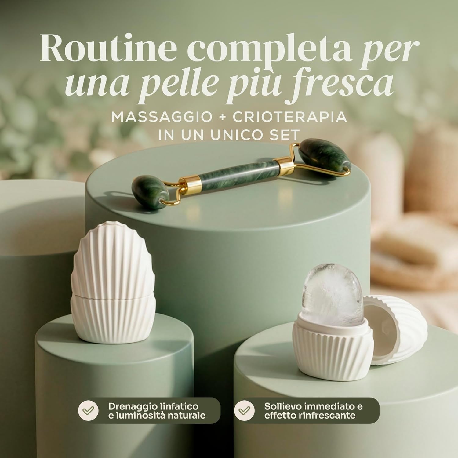 Kit Skincare Viso Completo. Rullo Di Giada, Gua Sha Viso E Ice Roller Viso, Perfetto per Regalo Donna Compleanno. Massaggiatore Viso Antirughe E Crioterapia Naturale.