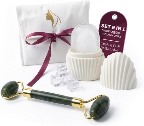 Kit Skincare Viso Completo. Rullo Di Giada, Gua Sha Viso E Ice Roller Viso, Perfetto per Regalo Donna Compleanno. Massaggiatore Viso Antirughe E Crioterapia Naturale.