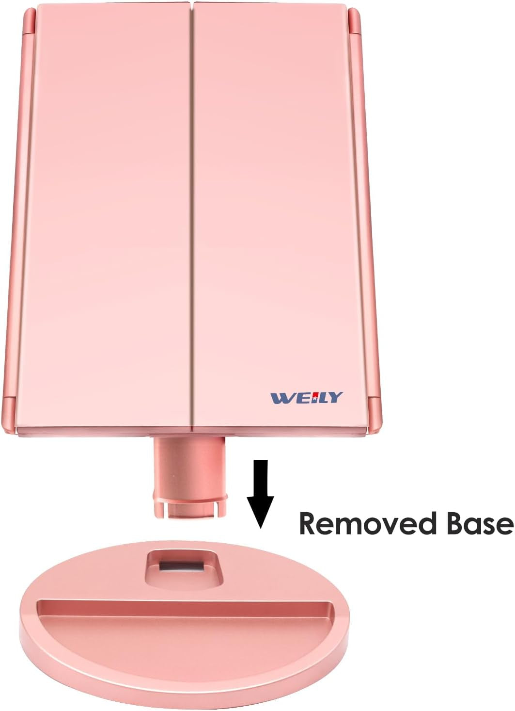 Specchio Trucco Con Luci, Specchio Ingranditore Con 1X/2X/3X, Specchio Led Trucco Tri-Fold Con Touch Screen, Specchio Da Tavolo Supporto USB E Batteria (Oro Rosa)