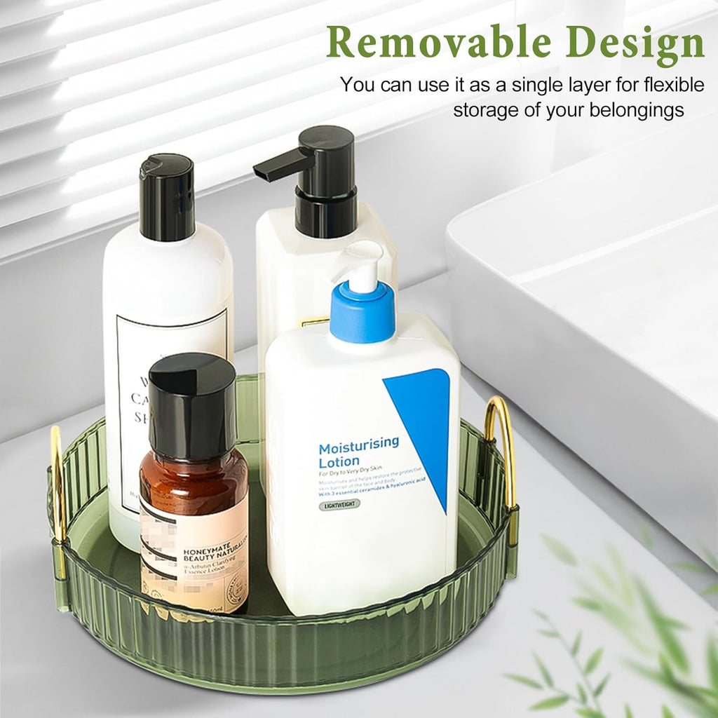 Organizzatore Di Trucco 360° Rotante, Porta Trucchi Multifunzione a 2 Livelli Con Grande Capacità per Cosmetici, Skincare, Pennelli E Accessori, Design Moderno, Verde Scuro