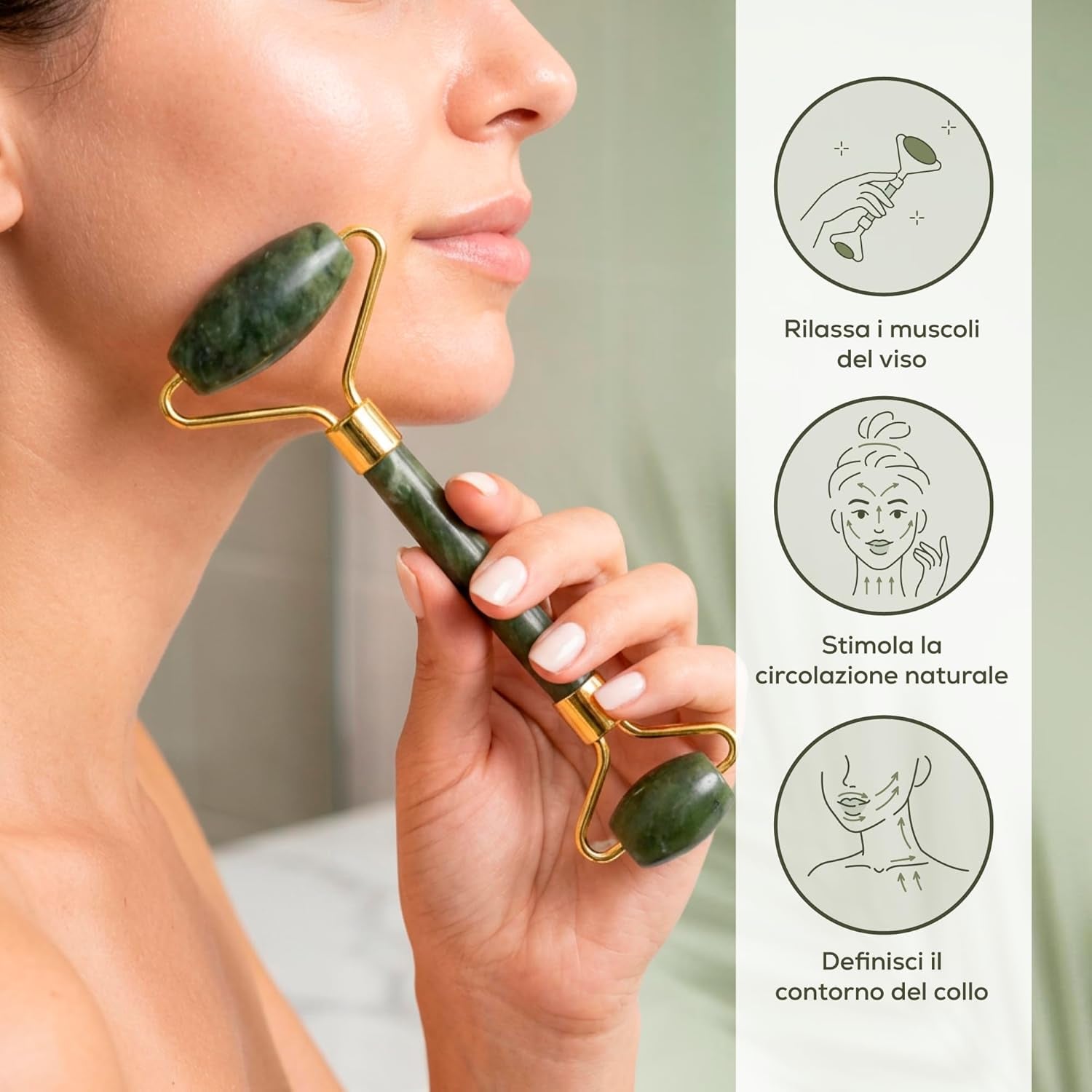 Kit Skincare Viso Completo. Rullo Di Giada, Gua Sha Viso E Ice Roller Viso, Perfetto per Regalo Donna Compleanno. Massaggiatore Viso Antirughe E Crioterapia Naturale.