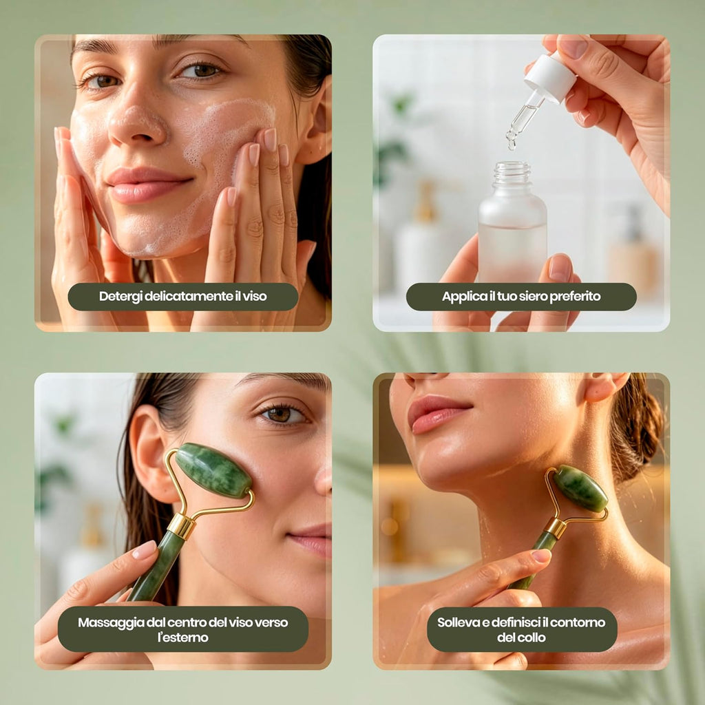Kit Skincare Viso Completo. Rullo Di Giada, Gua Sha Viso E Ice Roller Viso, Perfetto per Regalo Donna Compleanno. Massaggiatore Viso Antirughe E Crioterapia Naturale.
